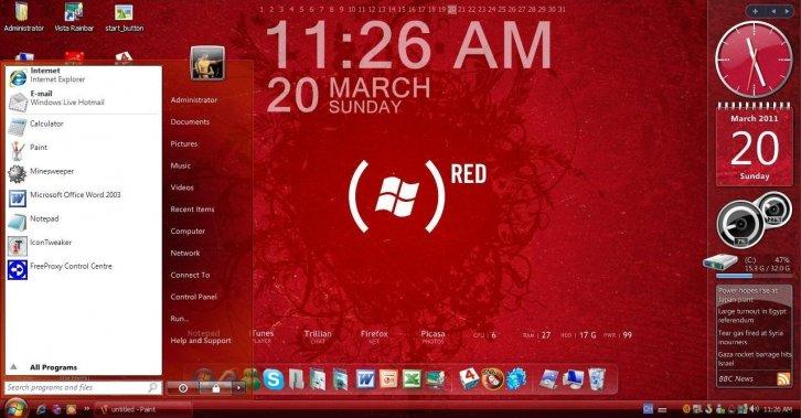 Red Aero VS with Vistart - Темы для Windows XP