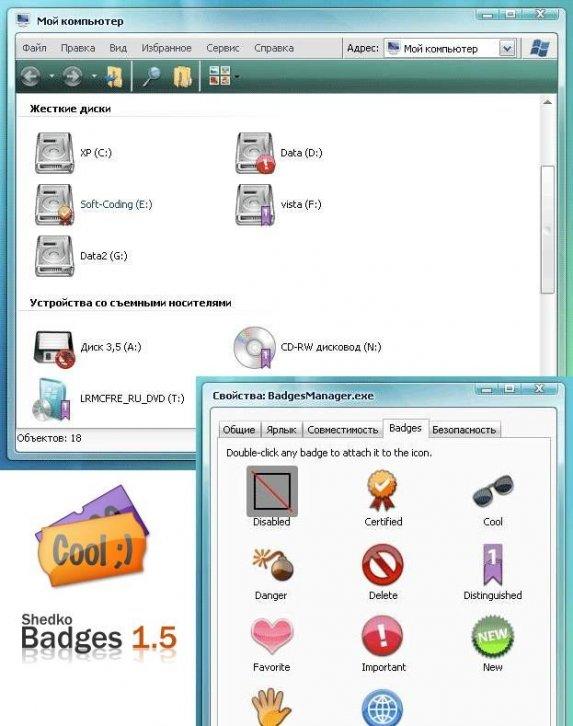 Badges - Настройка отображения Файлов Папок Окон Windows 11/10/8/7/XP