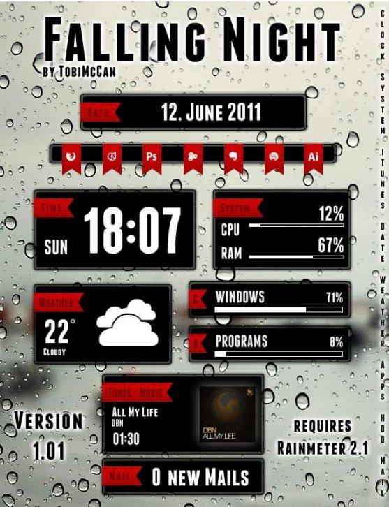 Falling Night 1.01 - Rainmeter Скины Темы