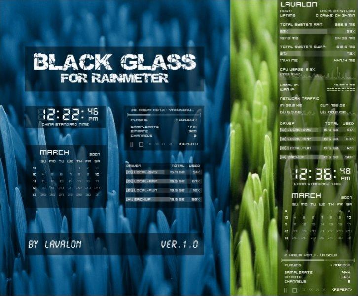 Black Glass - Rainmeter Скины Темы