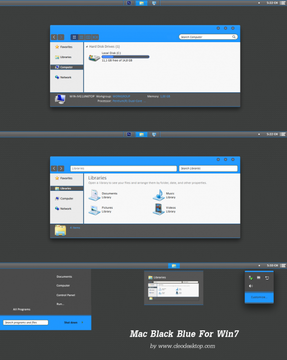 Mac Black Blue theme for Windows 7 - Темы для Windows 7