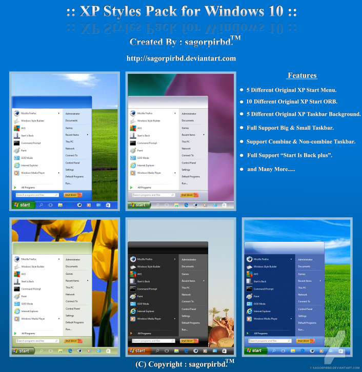 XP Styles Pack for Win10 - Программы для изменения кнопки ПУСК