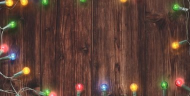 Christmas Lights On Wooden Board