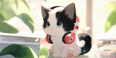 Kitten with Headphones