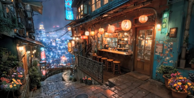 Бар саке в Киото под дождем