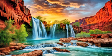 Красный каменный водопад