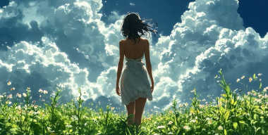 Поле Девушка Облака