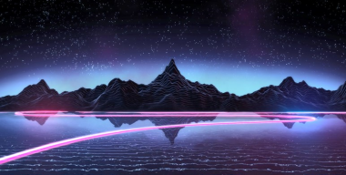 Неоновое озеро в стиле синтвейв