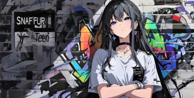 Юкино на улице у стены с граффити - OreGairu