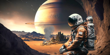 Астронавт сидящий на камне